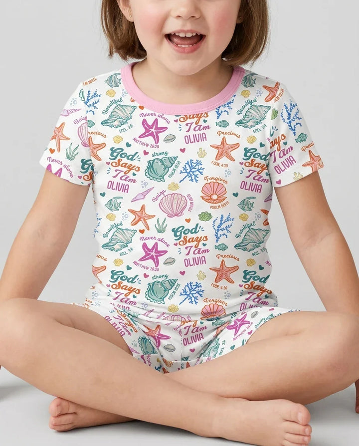 Coastal God Says I Am Custom Name Bamboo Two Piece Short Sleeve Shorts Pajama Set