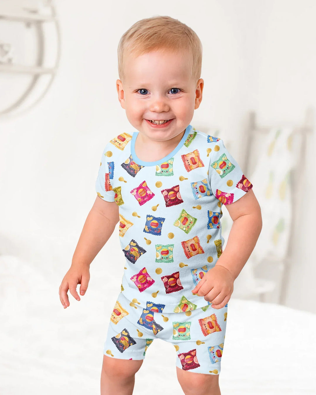 Potato Chips Bamboo Two Piece Short Sleeve Shorts Pajama Set