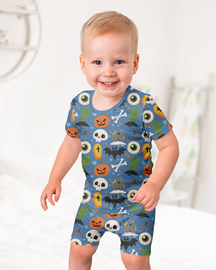 Little Monsters Bamboo Two Piece Short Sleeve Shorts Pyjamas Set For Halloween