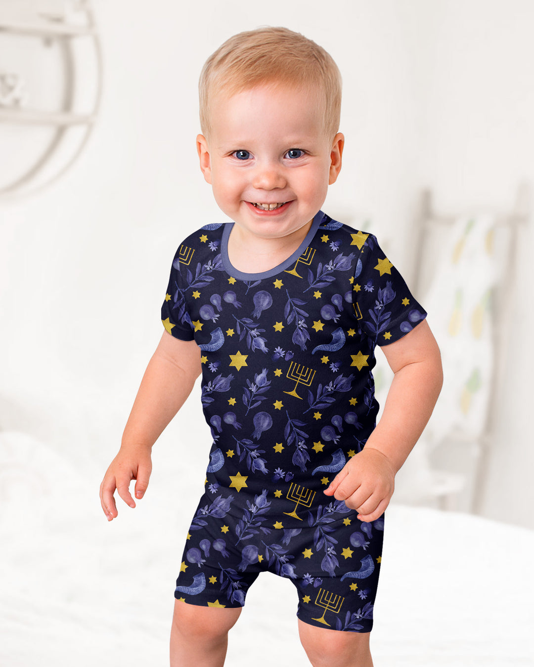 Rosh Hashanah Night Family Matching Bamboo Two Piece Short Sleeve Shorts Pajama Set