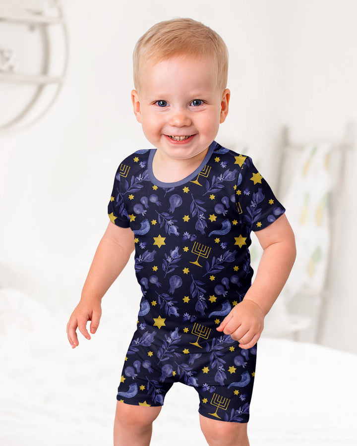 Rosh Hashanah Night Family Matching Bamboo Two Piece Short Sleeve Shorts Pajama Set