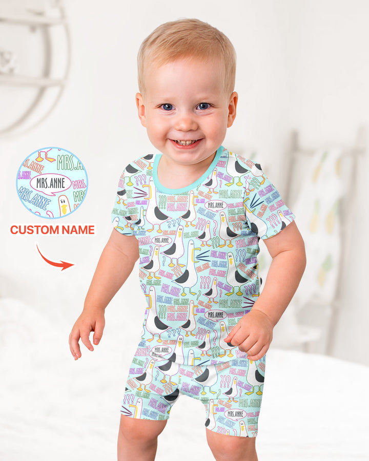 Teacher Teacher Teacher Funny Seagull Bamboo Two Piece Short Sleeve Shorts Pajama Set