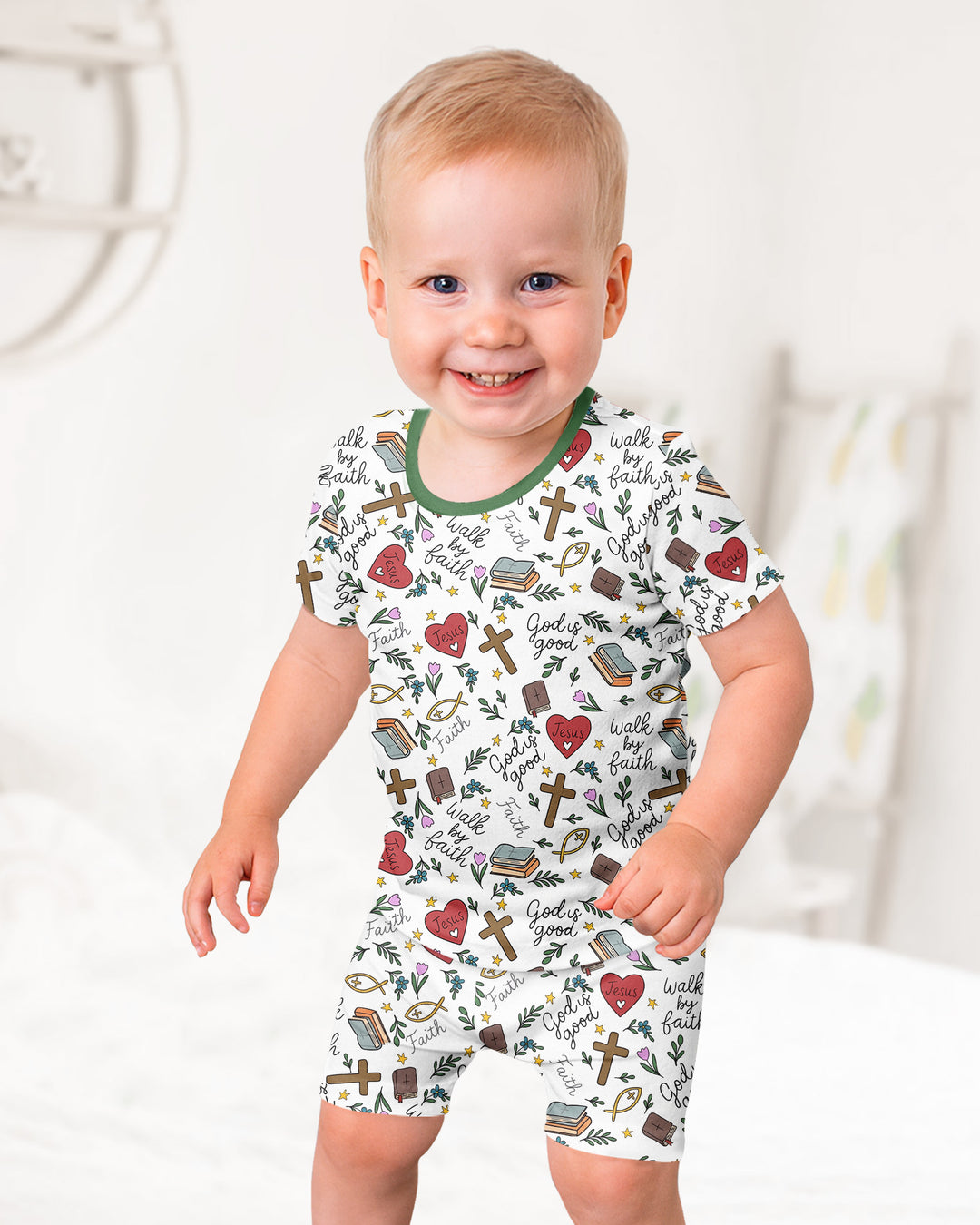 Love Jesus God Is Good Bamboo Two Piece Short Sleeve Shorts Pajama Set