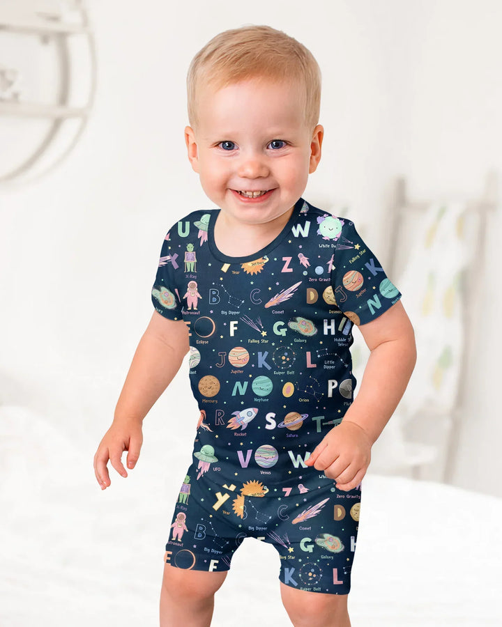 Space Alphabet Bamboo Two Piece Short Sleeve Shorts Pajama Set