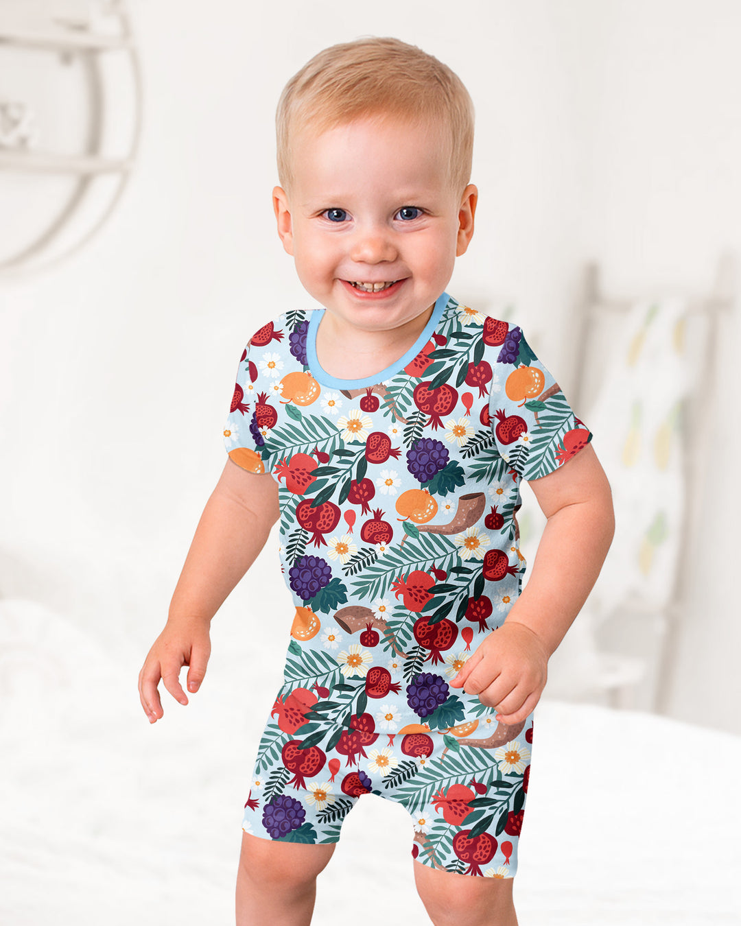 Pomegranate Blessings Night Family Matching Bamboo Two Piece Short Sleeve Shorts Pajama Set