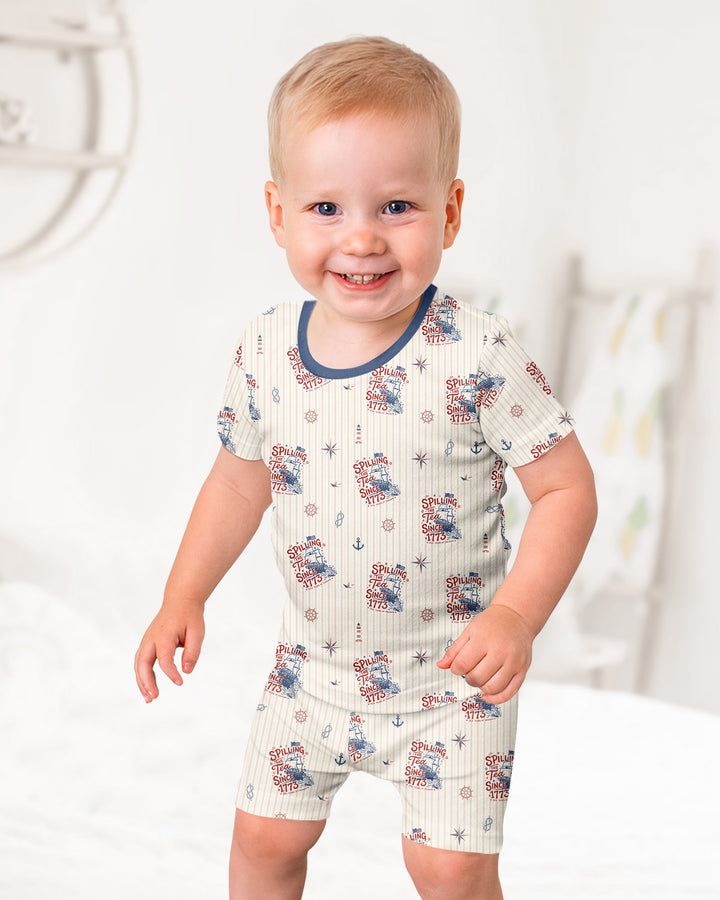 Spilling The Tea Since 1773 Family Matching Bamboo Two Piece Short Sleeve Shorts Pajama Set