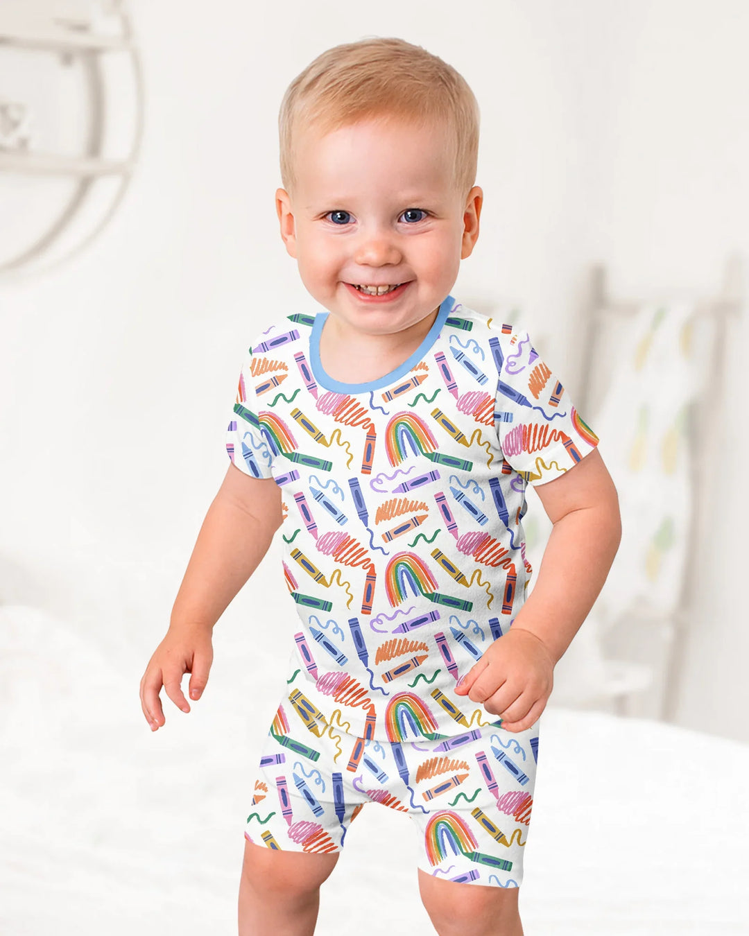 Crayon Chaos Bamboo Two Piece Short Sleeve Shorts Pajama Set