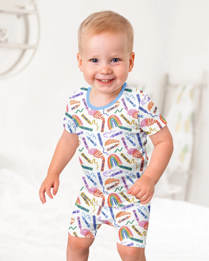 Crayon Chaos Bamboo Two Piece Short Sleeve Shorts Pajama Set