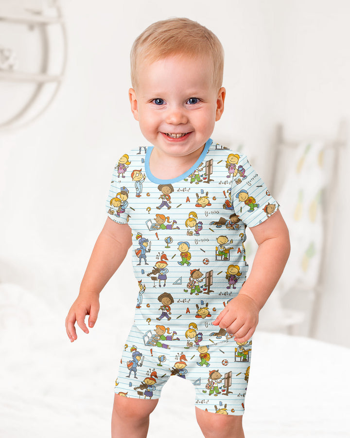 School Days Adventure Bamboo Two Piece Short Sleeve Shorts Pajama Set