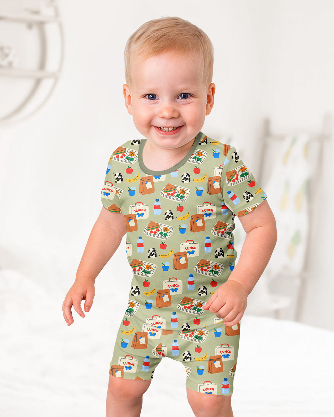 Happy School Lunch Bamboo Two Piece Short Sleeve Shorts Pajama Set