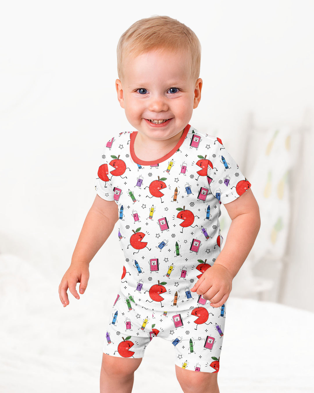 Back To School Chasing Bamboo Two Piece Short Sleeve Shorts Pajama Set