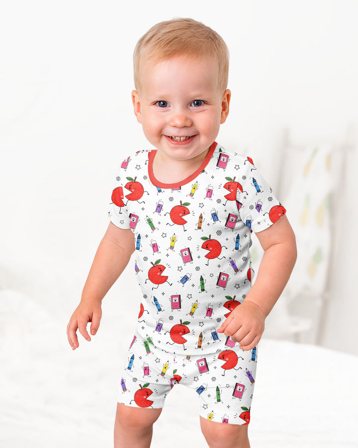 Back To School Chasing Bamboo Two Piece Short Sleeve Shorts Pajama Set