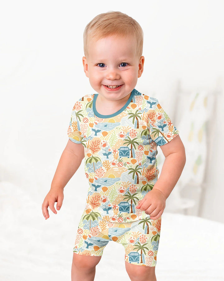 Beachy Boho Bamboo Two Piece Short Sleeve Shorts Pajama Set
