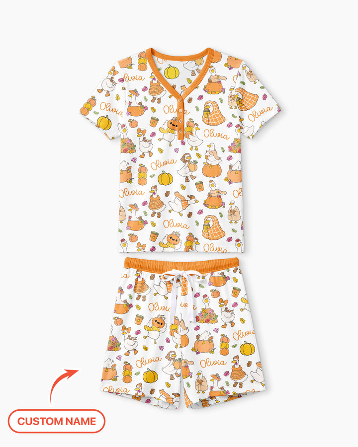 Fall Silly Goose Bamboo Women Short Sleeve Short Pajama Set