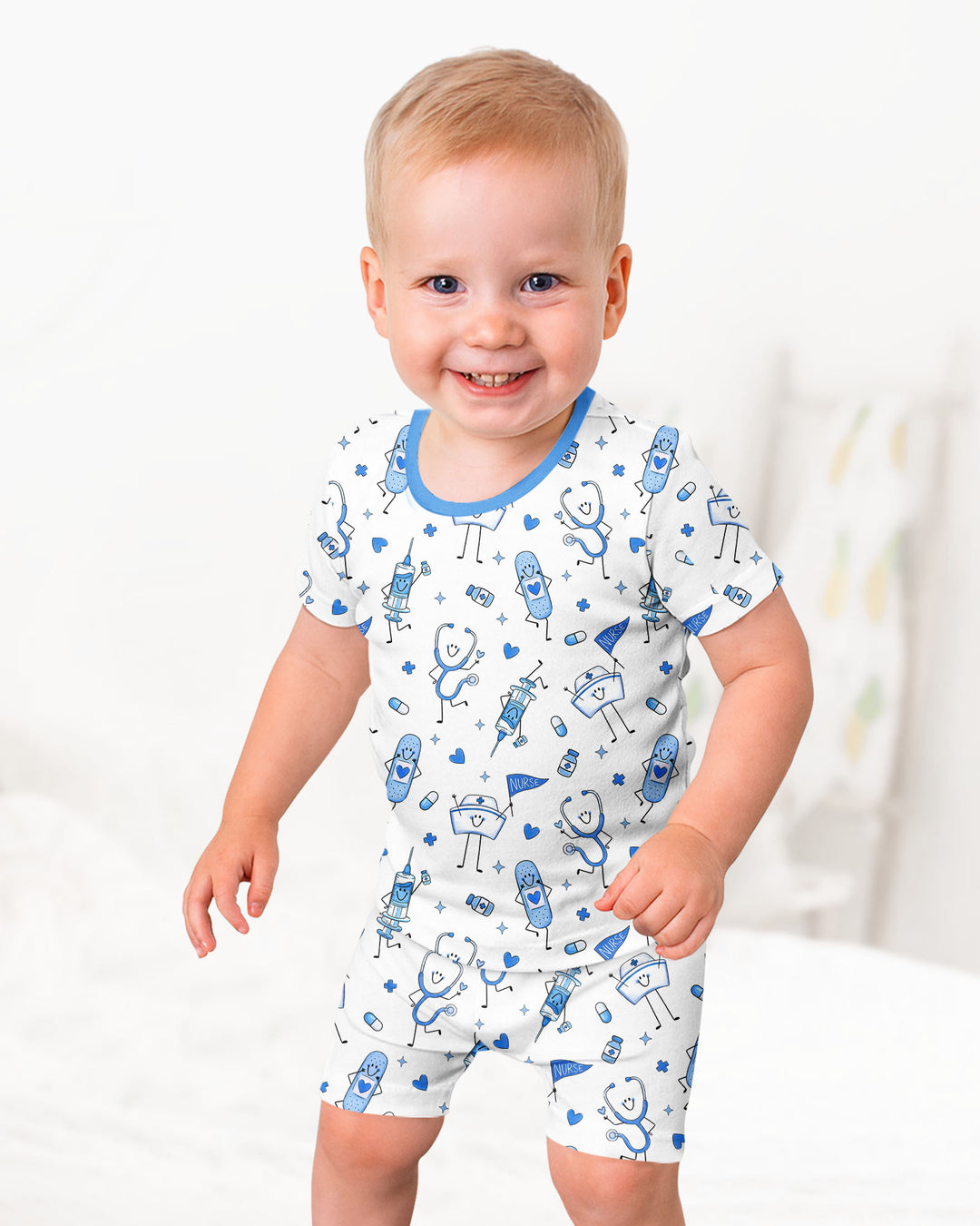 Cute Nurse Crew Bamboo Two Piece Short Sleeve Shorts Pajama Set