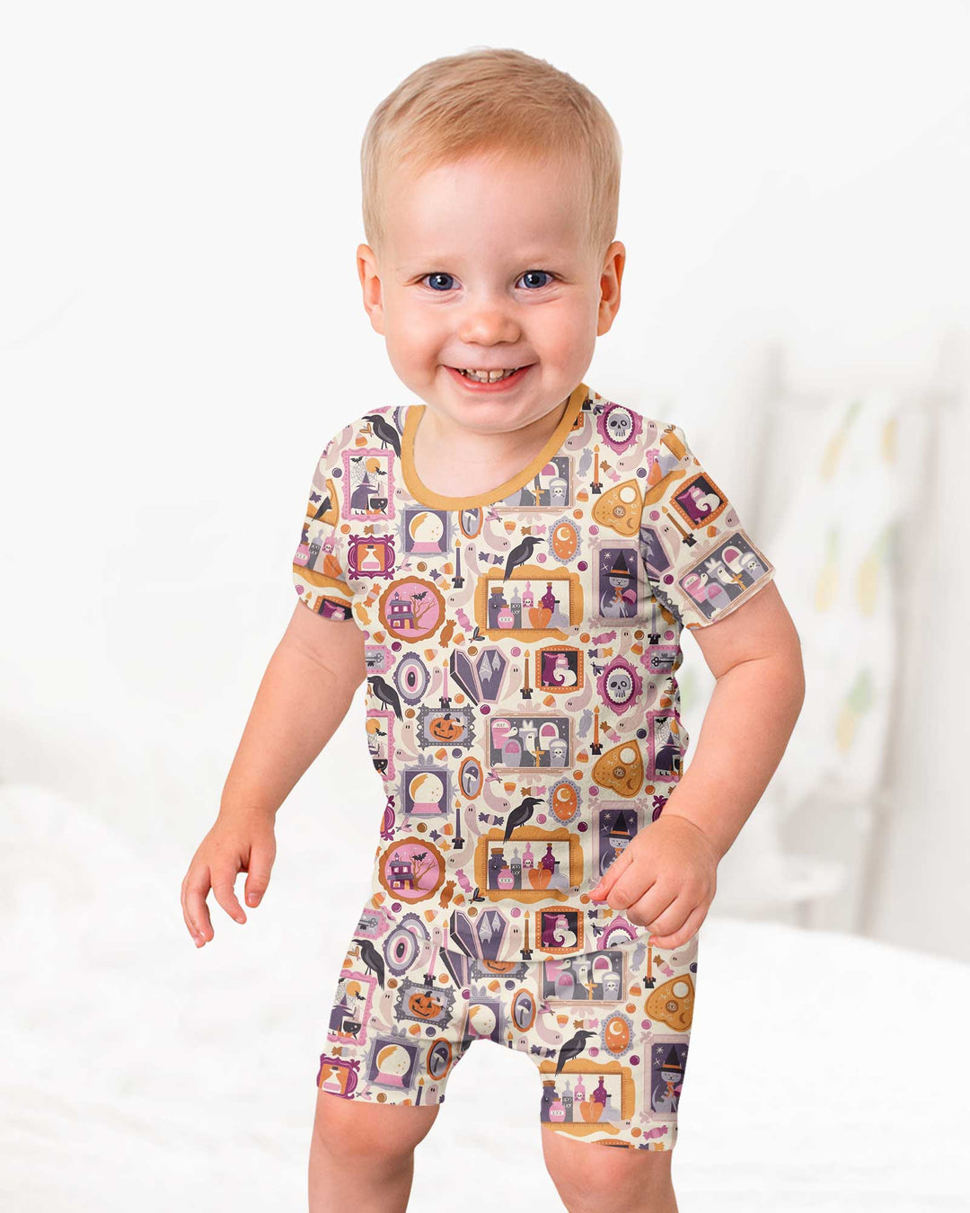 Spooky Portraits Bamboo Two Piece Short Sleeve Shorts Pajama Set