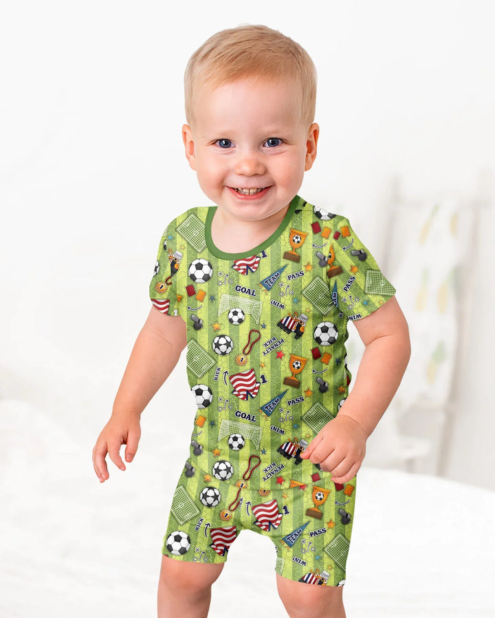 I Love Sports Soccer Bamboo Two Piece Short Sleeve Shorts Pajama Set