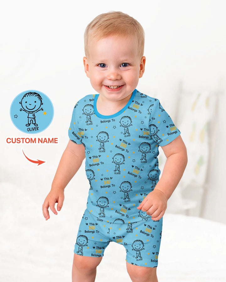 Custom Name This Dad Belongs To Doodle Bamboo Two Piece Short Sleeve Shorts Pajama Set