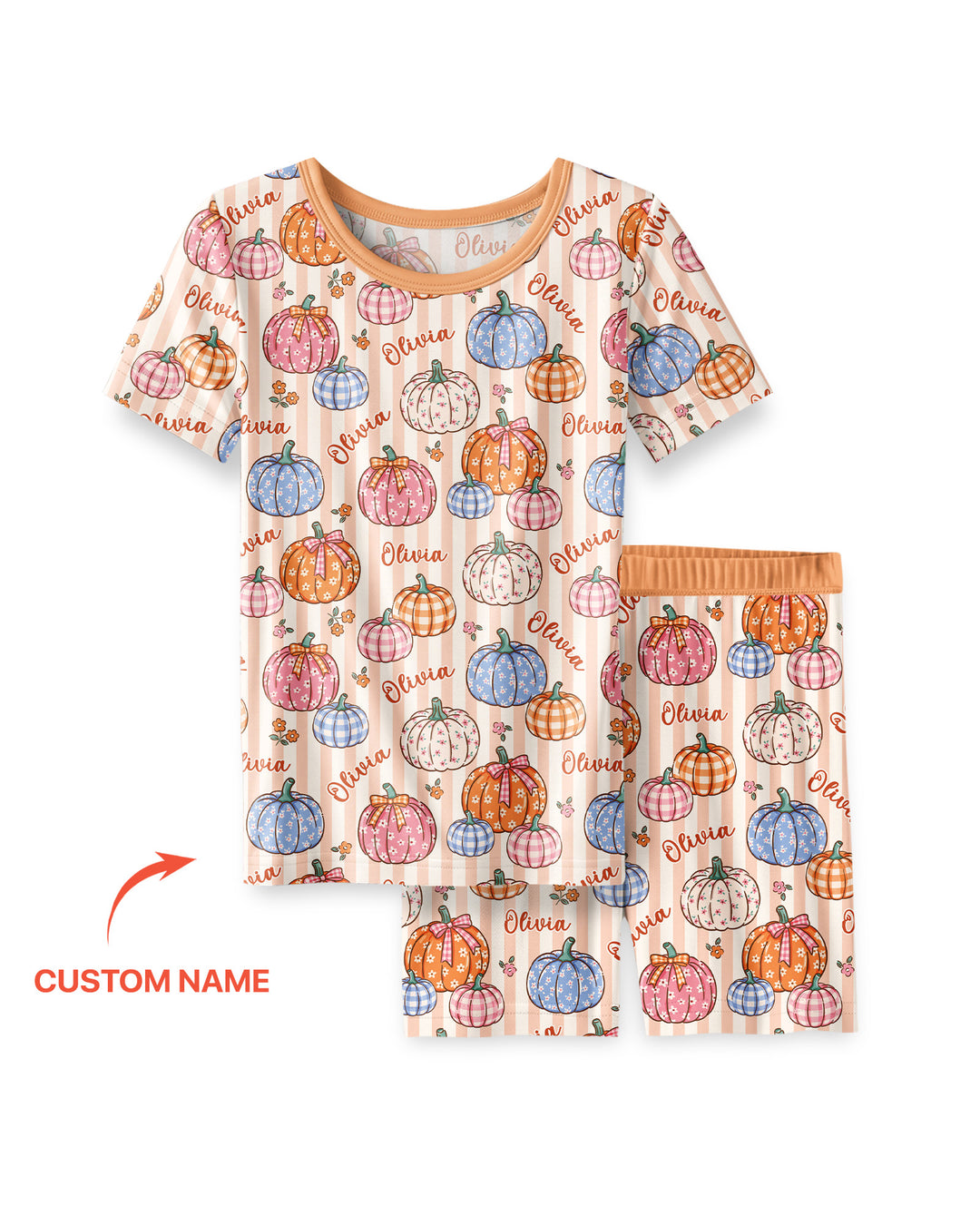 Custom Name Pumpkin Patch Bamboo Two Piece Short Sleeve Shorts Pajama Set