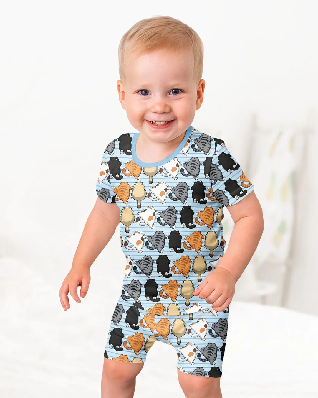 Funny Cat Butts Club Family Matching Bamboo Two Piece Short Sleeve Shorts Pajama Set