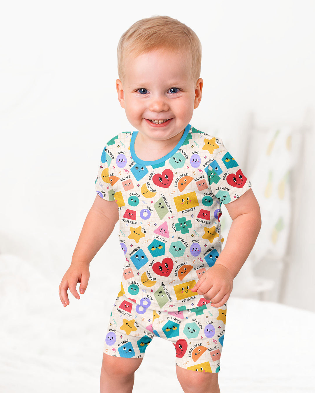 Happy Shape Squad Family Matching Bamboo Two Piece Short Sleeve Shorts Pajama Set