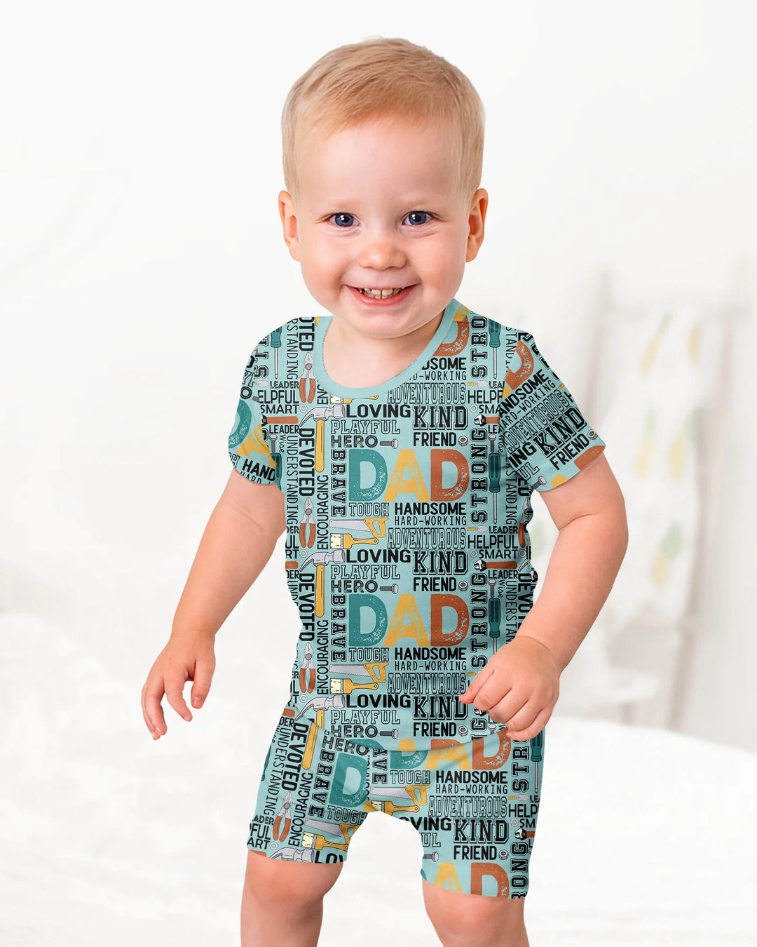 Dad Word Collage Bamboo Two Piece Short Sleeve Shorts Pajama Set