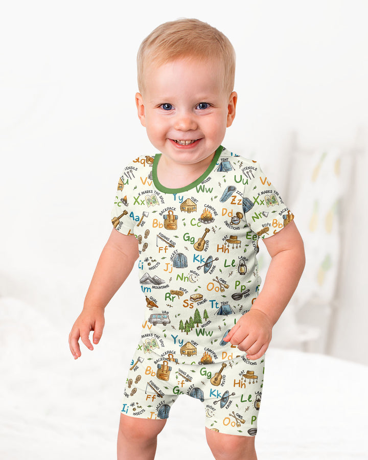 Adventure Alphabet ABCs Summer Camp Bamboo Two Piece Short Sleeve Shorts Pajama Set