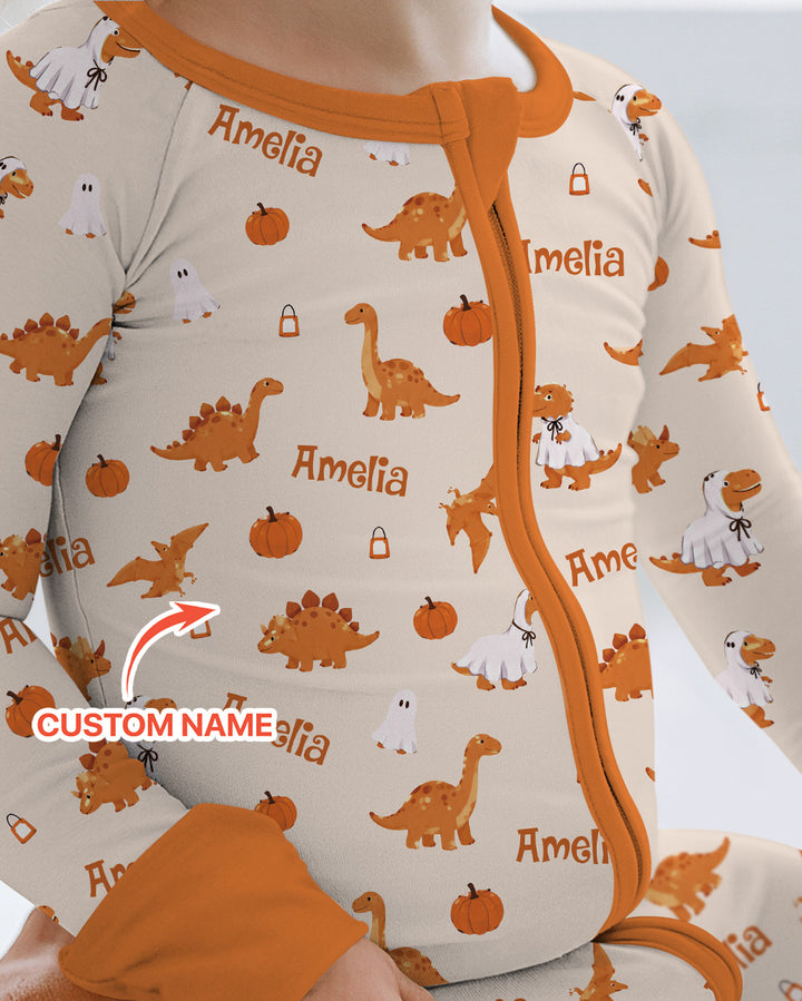 Custom Name Spooky Dinosaur Halloween - Personalized Bamboo Convertible Zippy