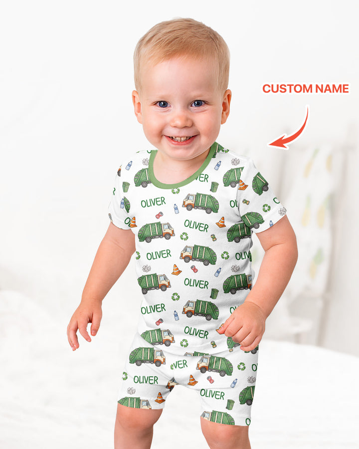 Custom Name Garbage Day Bamboo Two Piece Short Sleeve Shorts Pajama Set