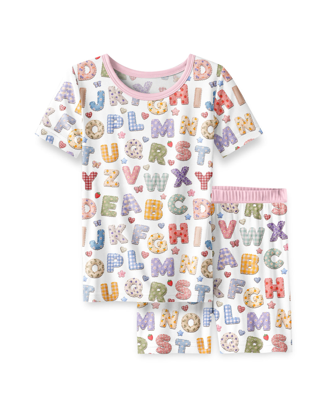 Fabric Alphabet Letters Bamboo Two Piece Short Sleeve Shorts Pajama Set