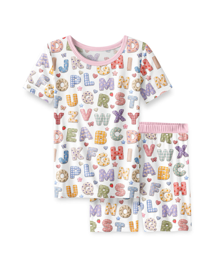 Fabric Alphabet Letters Bamboo Two Piece Short Sleeve Shorts Pajama Set