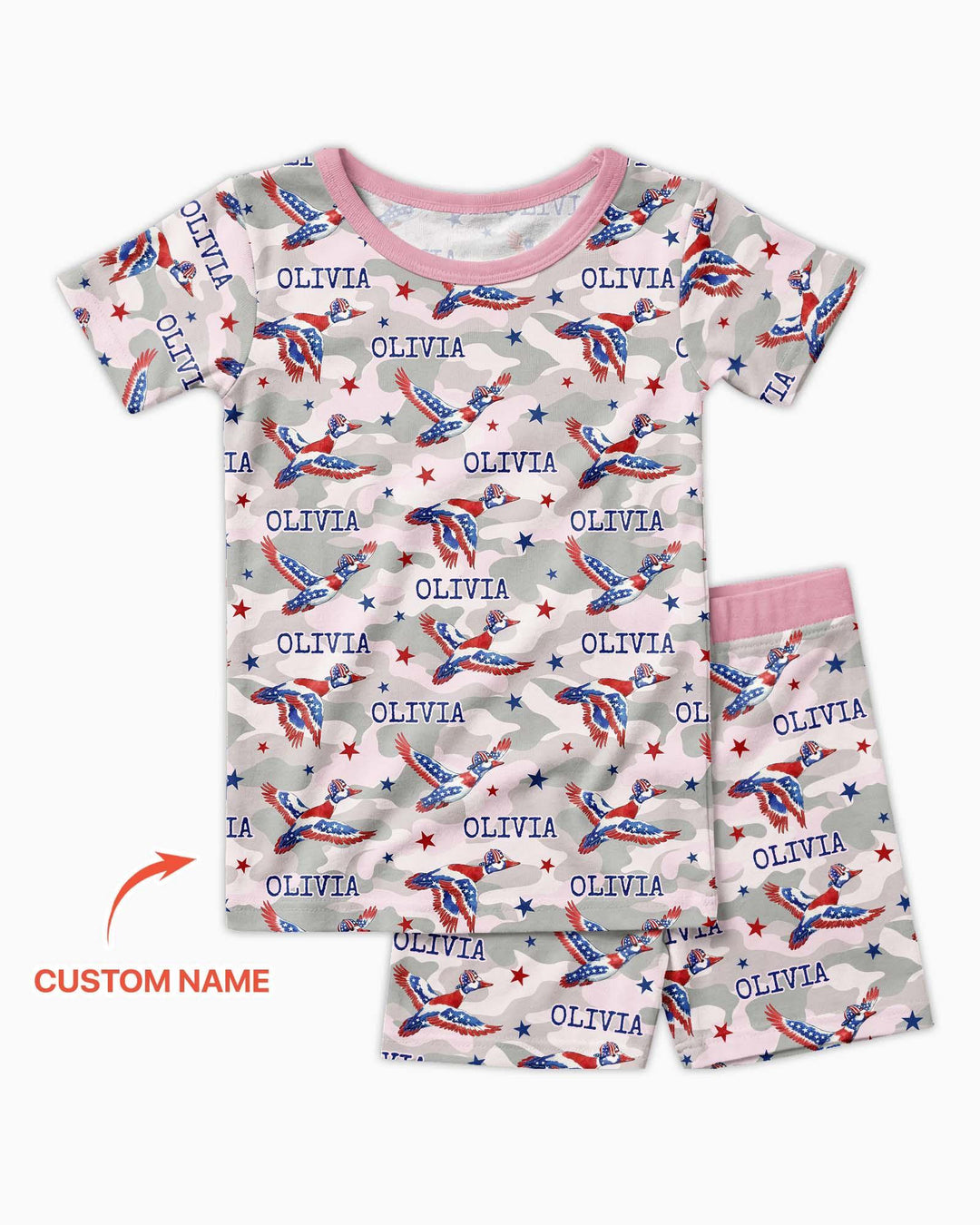 Custom Name America Mallard Duck Family Matching Bamboo Two Piece Short Sleeve Shorts Pajama Set