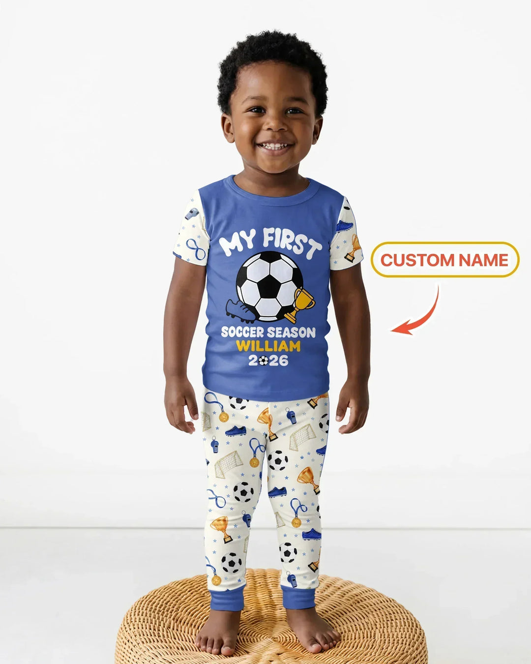 Custom Name My First Soccer Season Bamboo Two Piece Short Sleeve Pajama Set