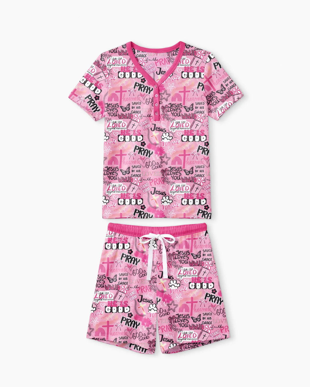 Pink Faith & Grace Bamboo Women Short Sleeve Short Pajama Set