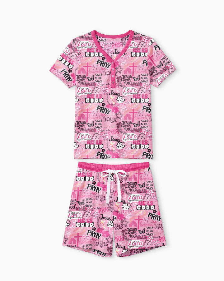 Pink Faith & Grace Bamboo Women Short Sleeve Short Pajama Set