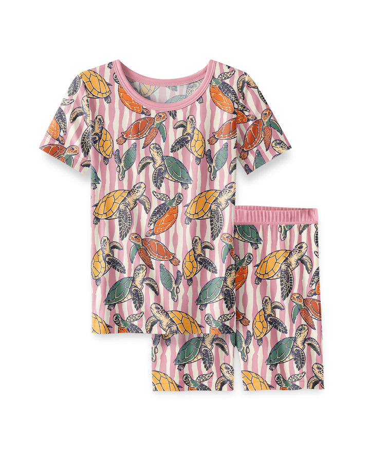 Turtle Bay Family Matching Bamboo Two Piece Short Sleeve Shorts Pajama Set