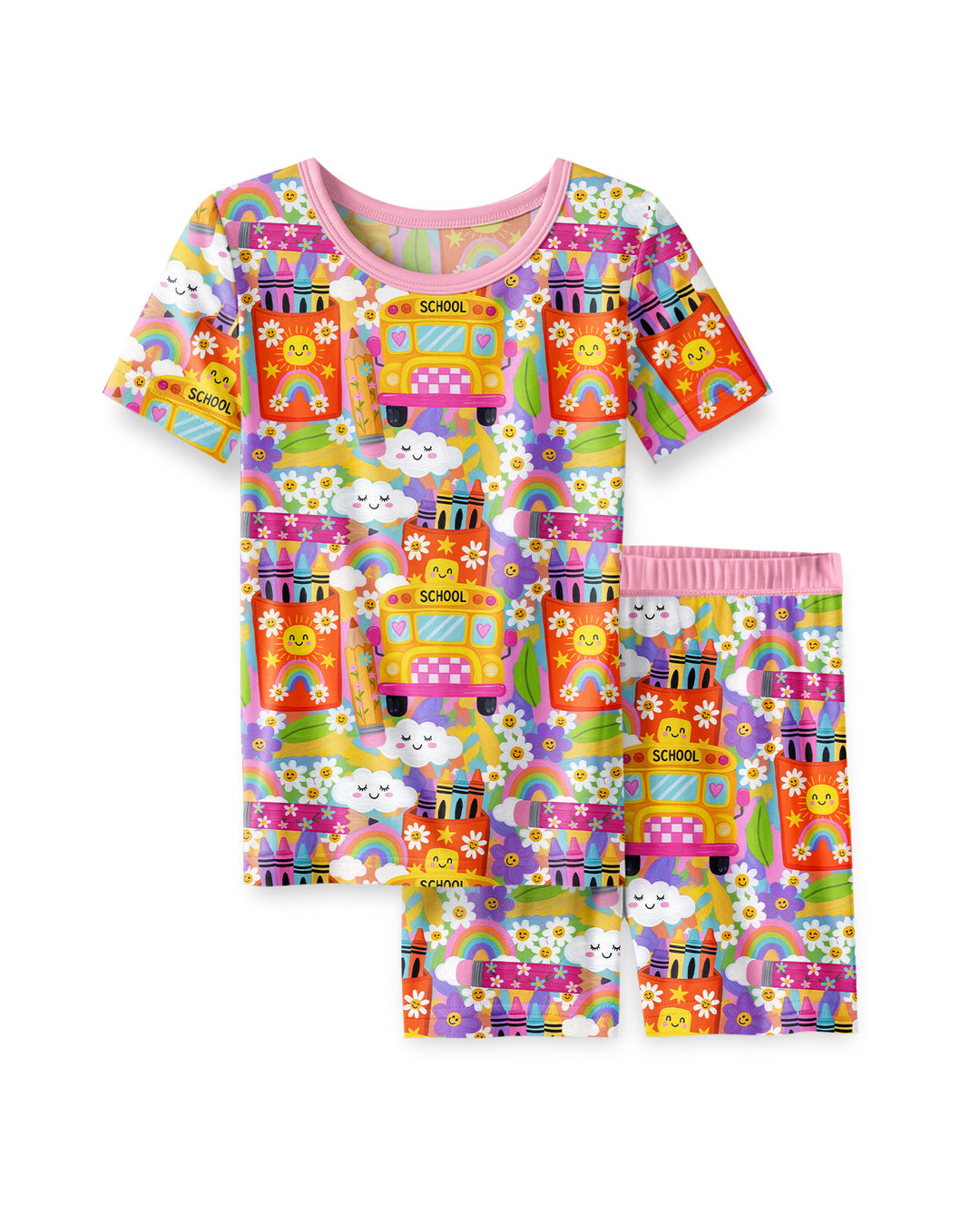 Retro Happy Classroom Bamboo Two Piece Short Sleeve Shorts Pajama Set