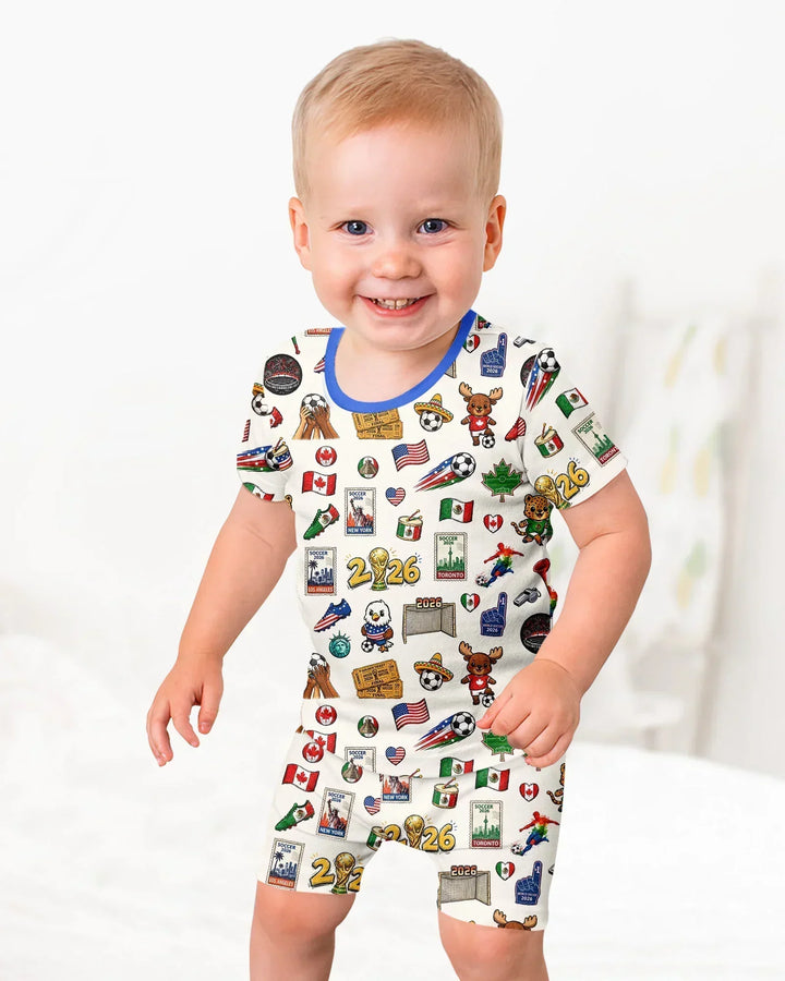 Soccer Cup 2026 Family Matching Bamboo Two Piece Short Sleeve Shorts Pajama Set