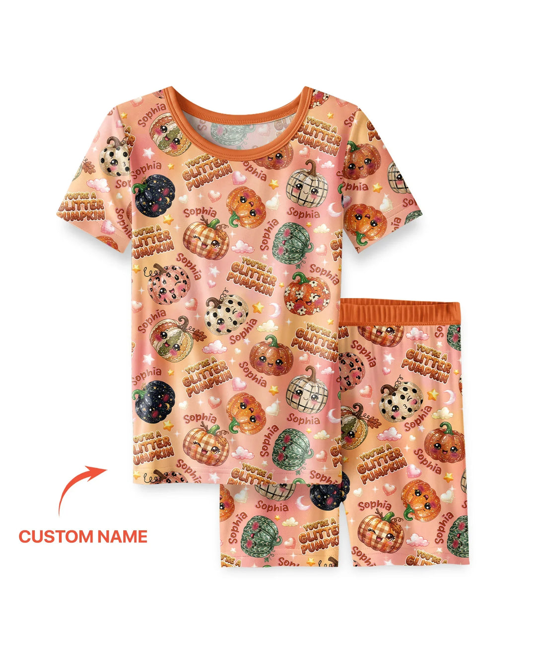 Custom Name You're A Glitter Pumpkin Bamboo Two Piece Short Sleeve Shorts Pajama Set