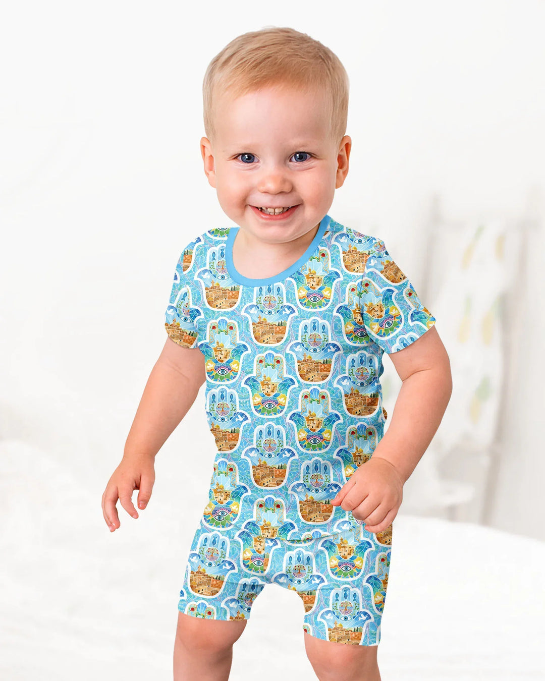 Hamsa Hand Bamboo Two Piece Short Sleeve Shorts Pajama Set