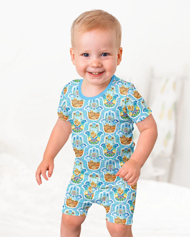 Hamsa Hand Bamboo Two Piece Short Sleeve Shorts Pajama Set