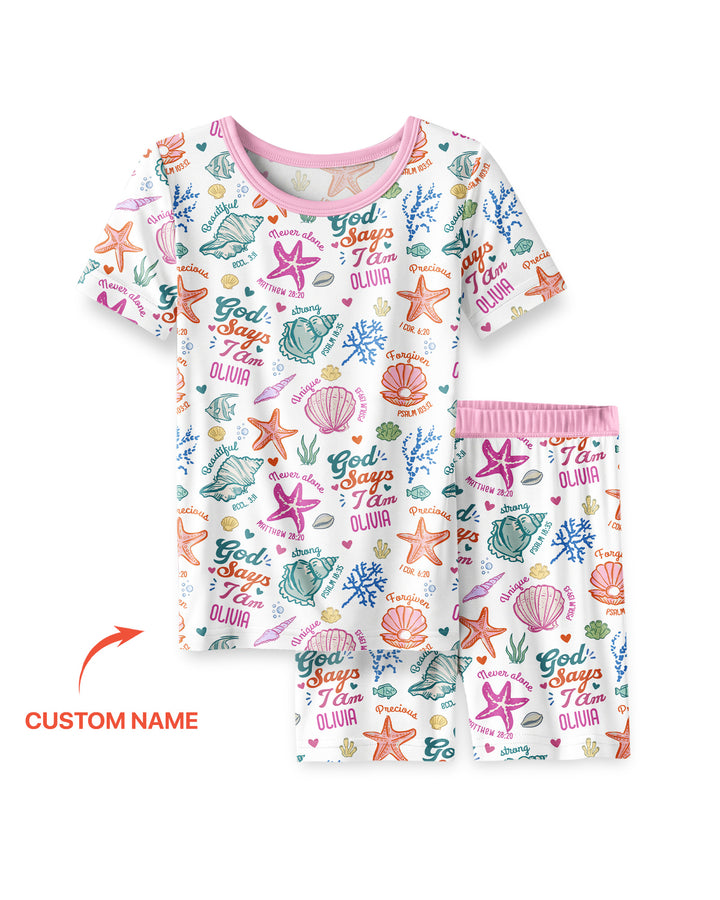 Coastal God Says I Am Custom Name Bamboo Two Piece Short Sleeve Shorts Pajama Set