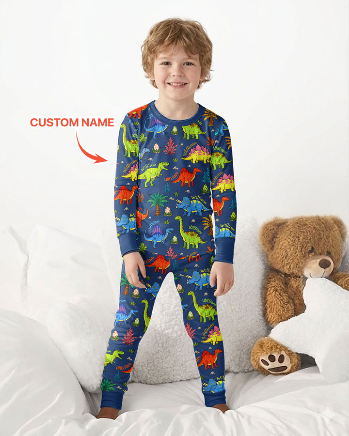 Dino Field Guide Custom Name Bamboo Two Piece Long Sleeve Pajama Set