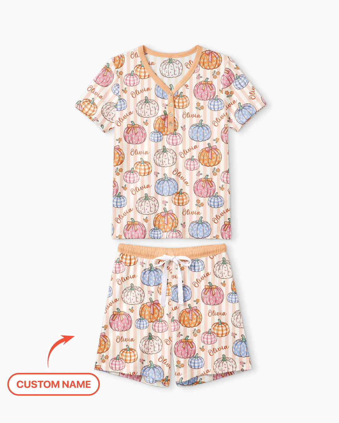 Custom Name Pumpkin Patch Bamboo Women Short Sleeve Short Pajama Set
