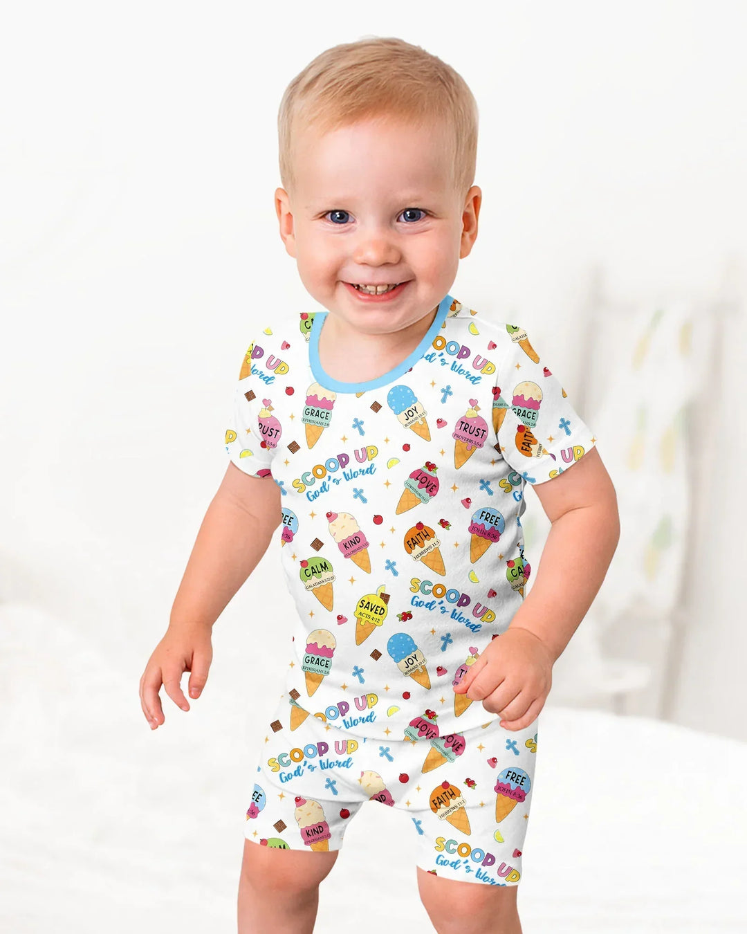 Ice Cream Summer Christian Bamboo Two Piece Short Sleeve Shorts Pajama Set