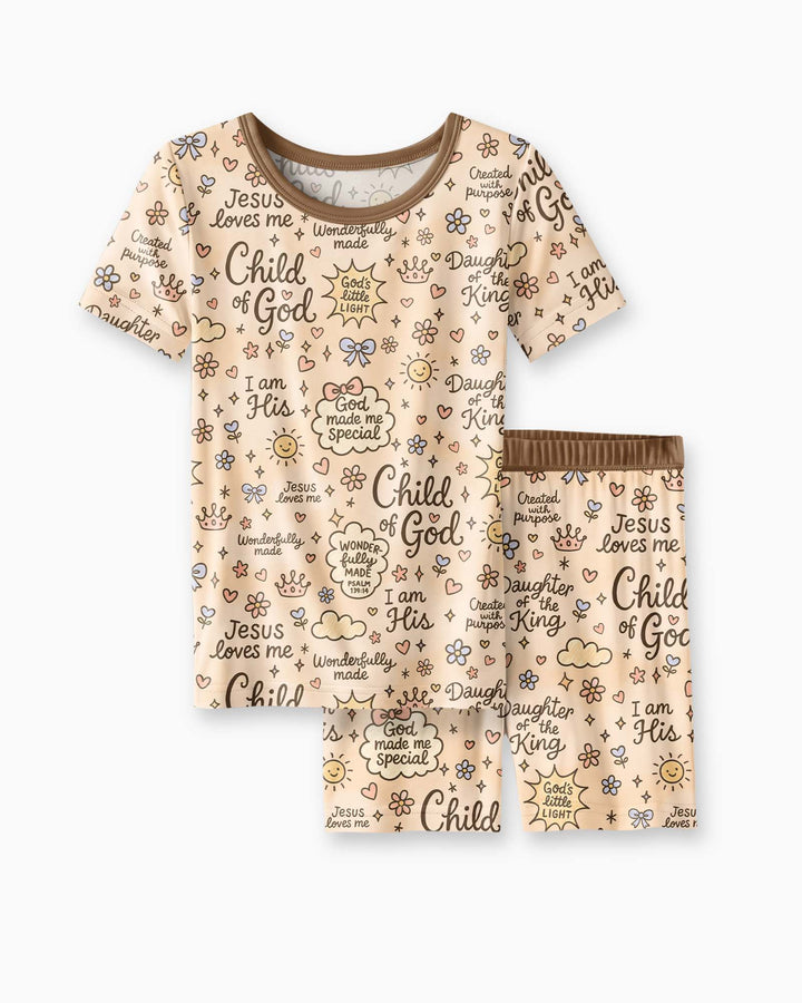 Child Of God Jesus Loves Me Bamboo Two Piece Short Sleeve Shorts Pajama Set