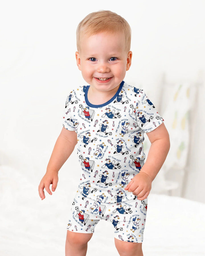 USA Soccer Goose Family Matching Bamboo Two Piece Short Sleeve Shorts Pajama Set