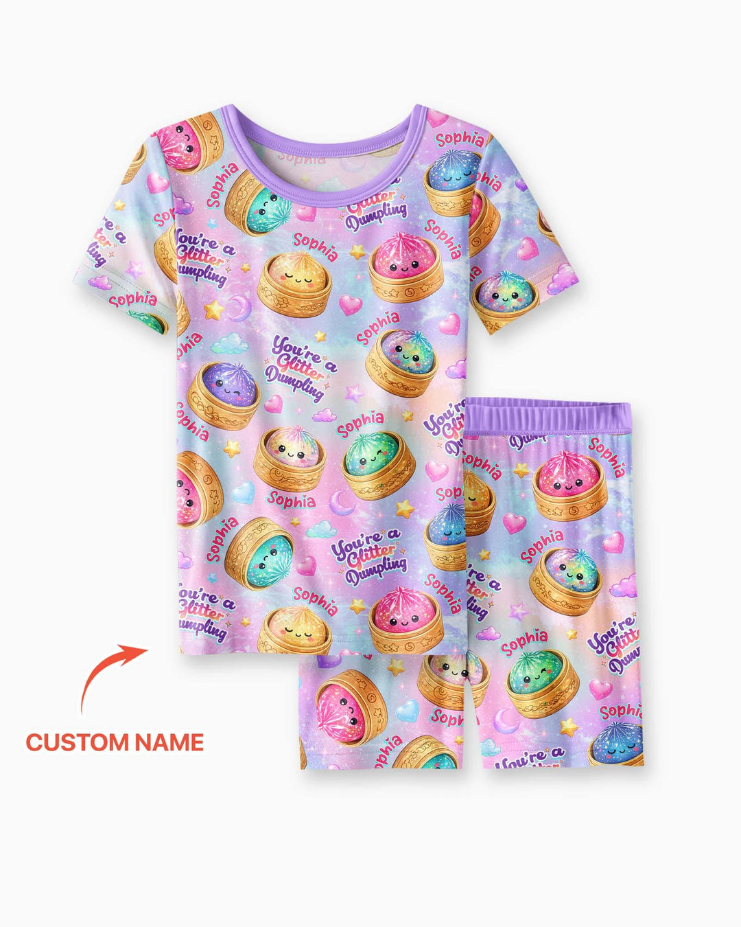 Custom Name You're A Glitter Dumpling Bamboo Two Piece Short Sleeve Shorts Pajama Set