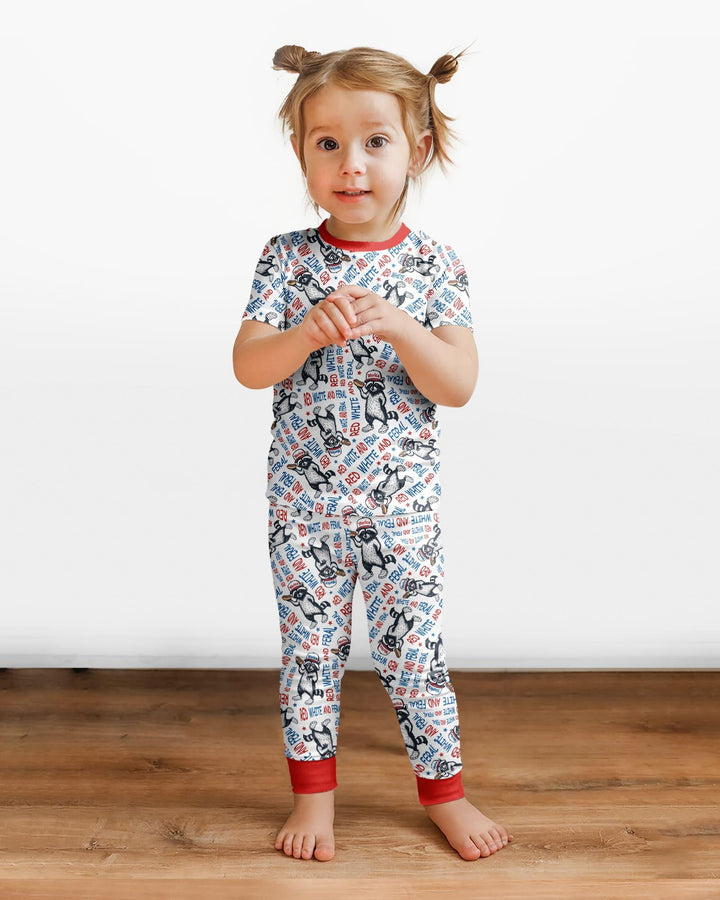 Red White and Feral Bamboo Two Piece Short Sleeve Pajama Set