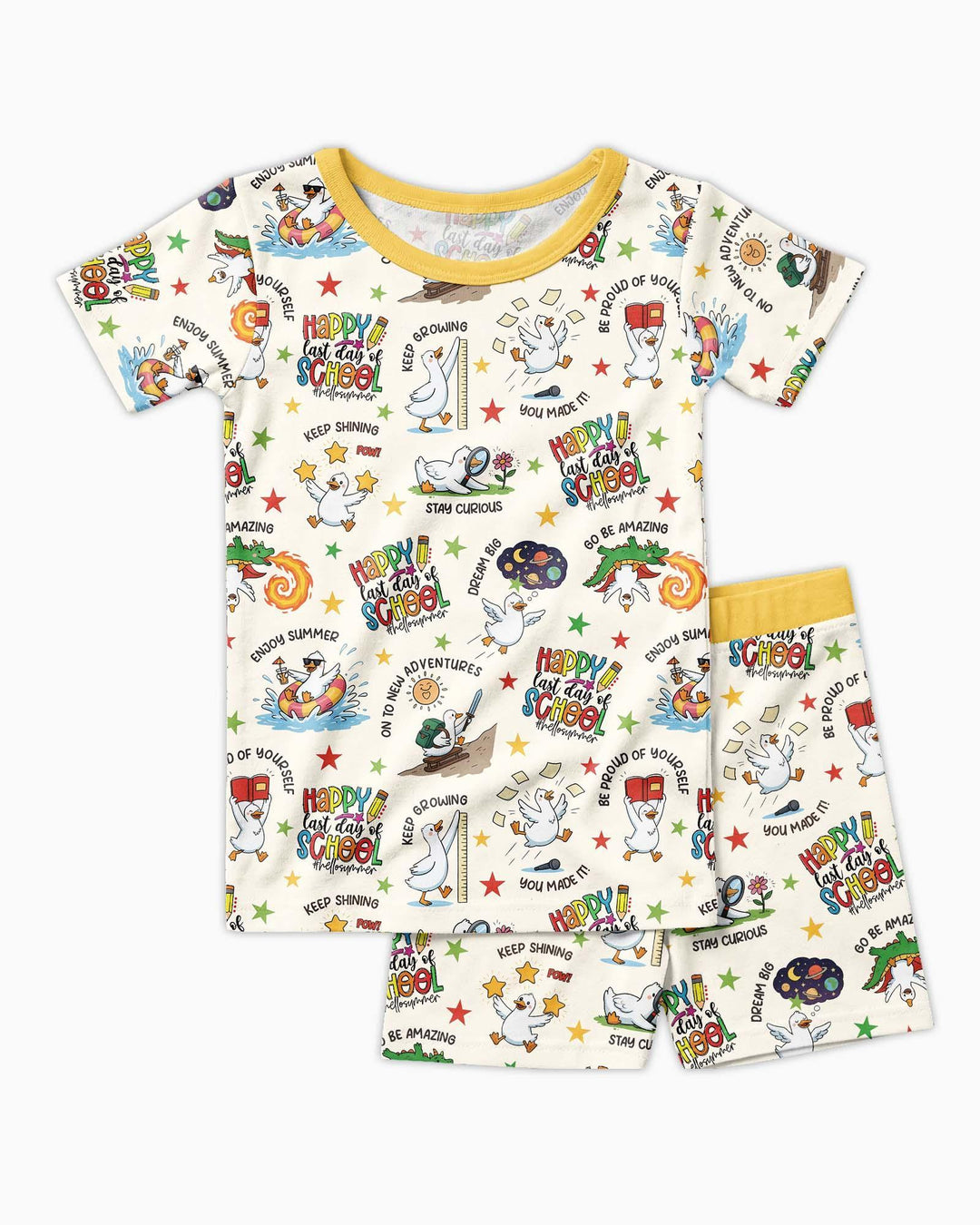 Silly Goose Happy Last Day of School Bamboo Two Piece Short Sleeve Shorts Pajama Set